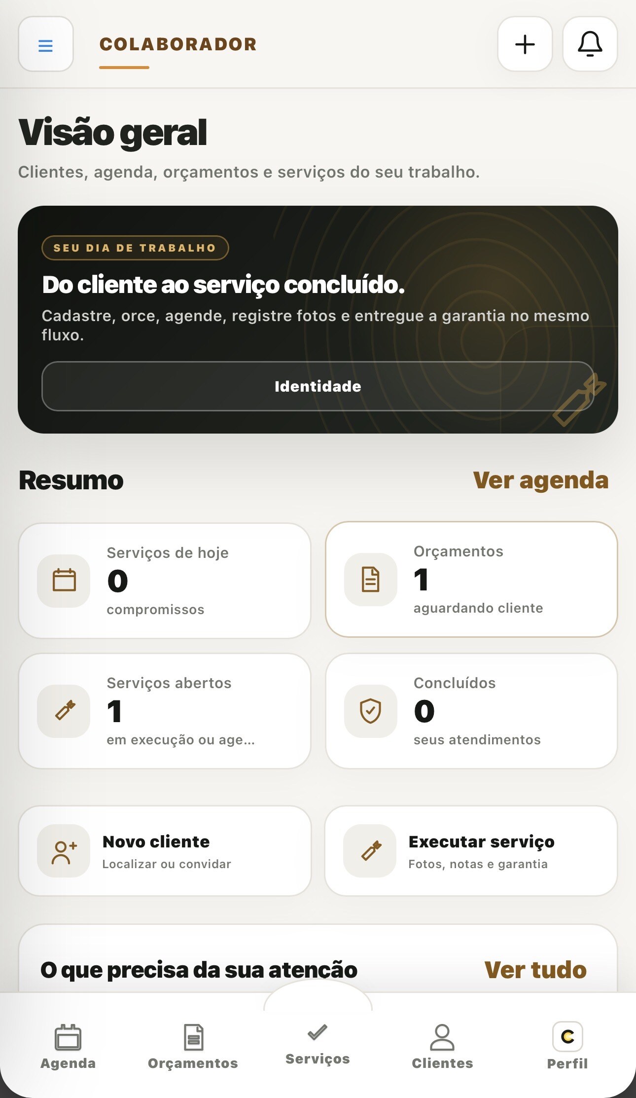 Dashboard real do colaborador no Atende